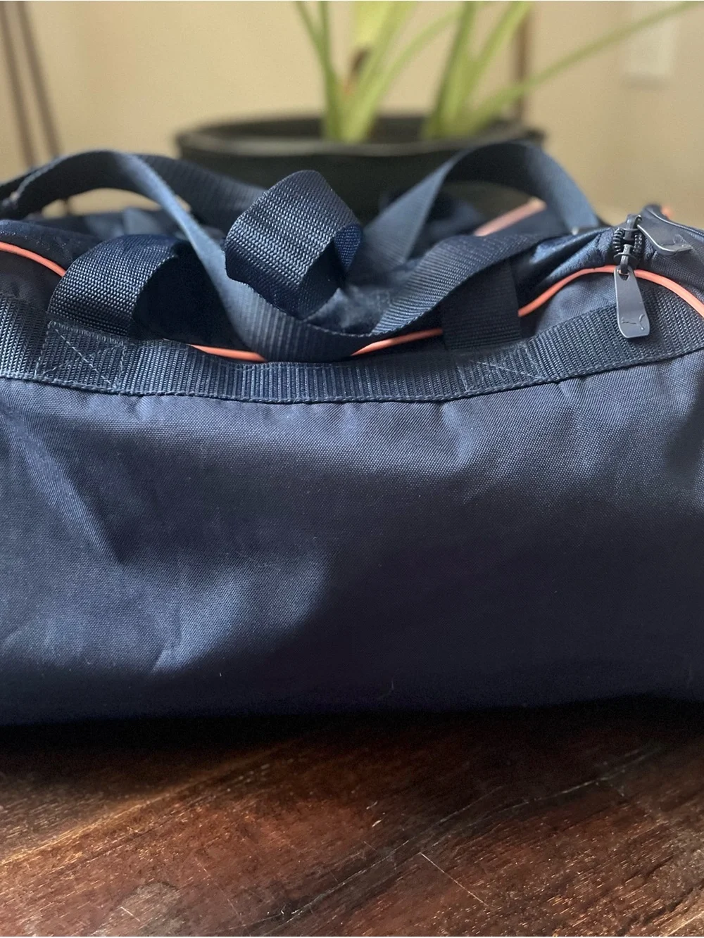 Puma Navy Duffel Bag with Coral Logo Accents